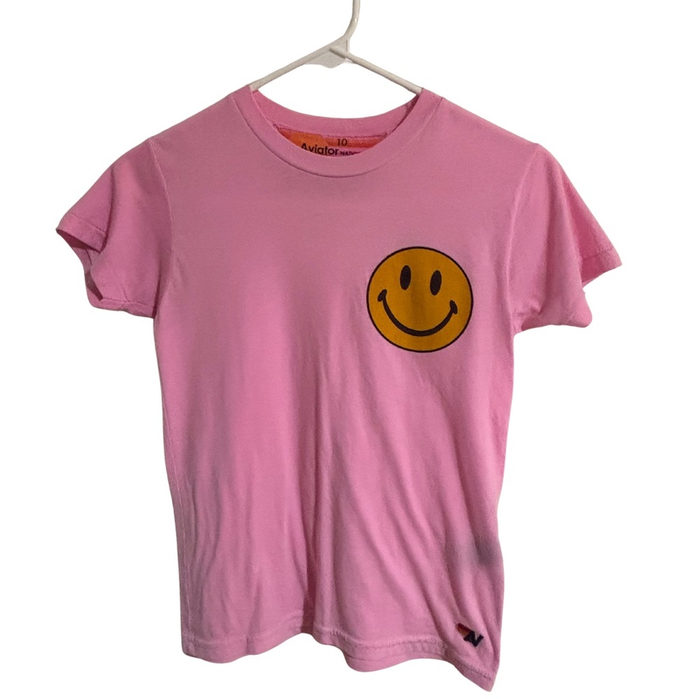 Aviator Nation Pink Tee with Yellow Smiley